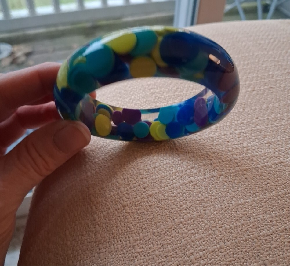 Sobral Blue, Purple & Yellow Resin Bangle Bracelet - Picture 12 of 16